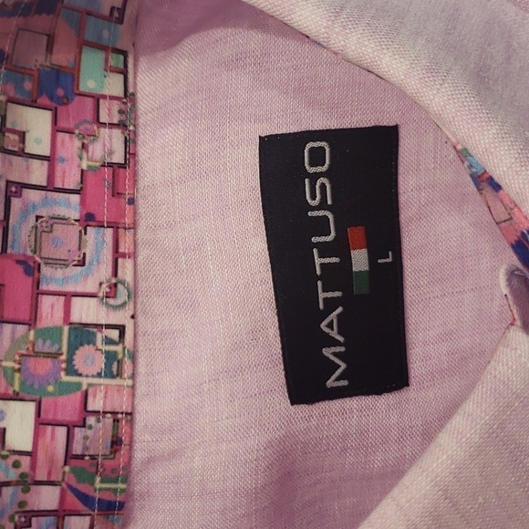 MATTUSO Shirt 100% Linen Violet Long Sleeve Men's Size Large - Picture 3 of 13